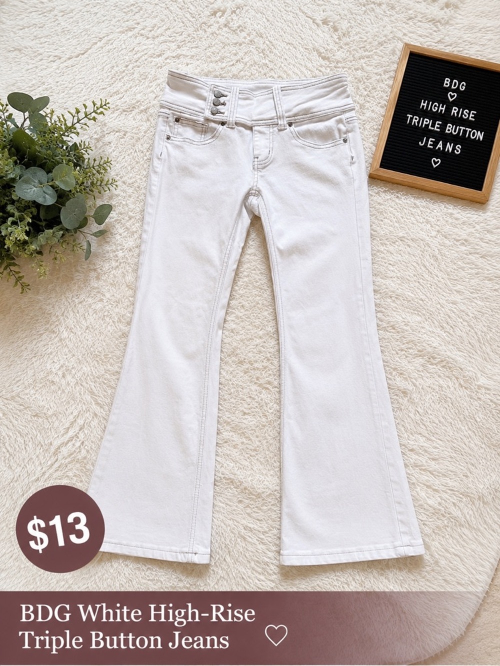 BDG White High-Rise Triple Button Jeans